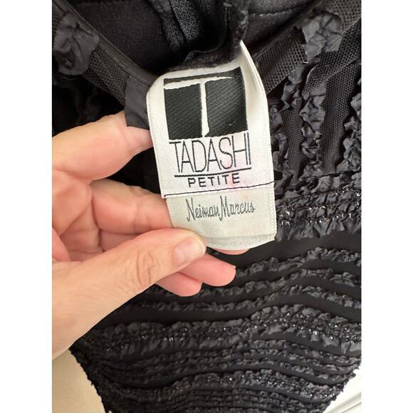 Vintage Tadashi‎ Black Mini Dress Long Sleeve Mesh Ruffle Trim Party Cocktail - Picture 5 of 11